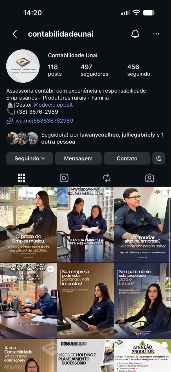 Print do perfil de Contabilidade Unaí no Instagram