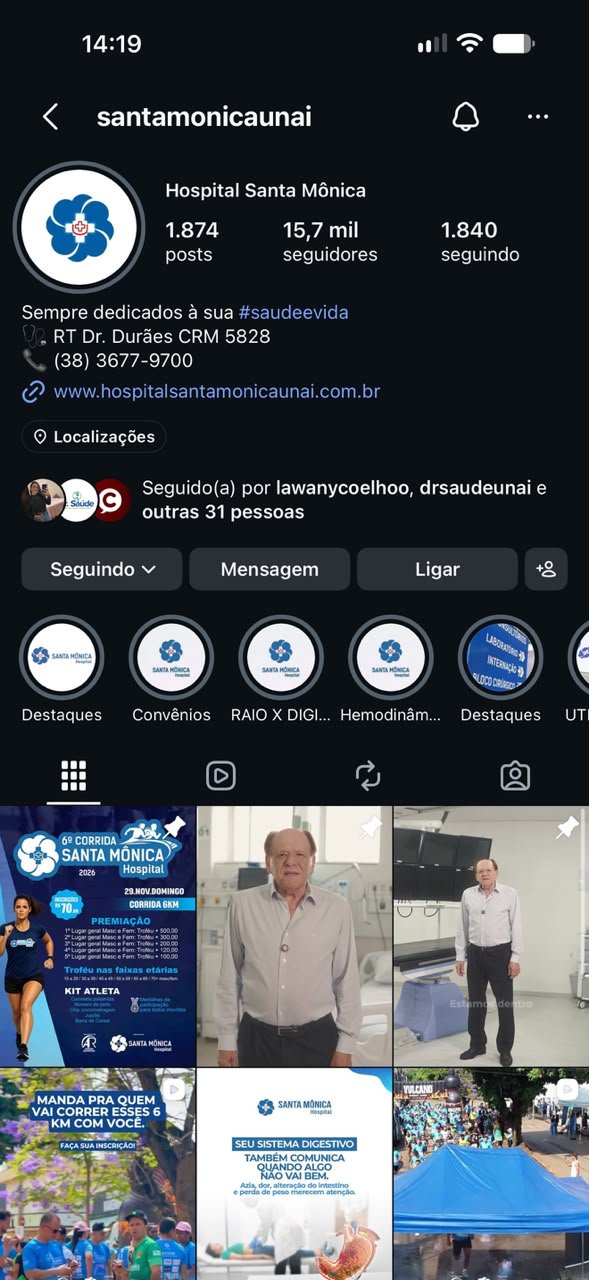 Print do perfil de Santa Mônica no Instagram