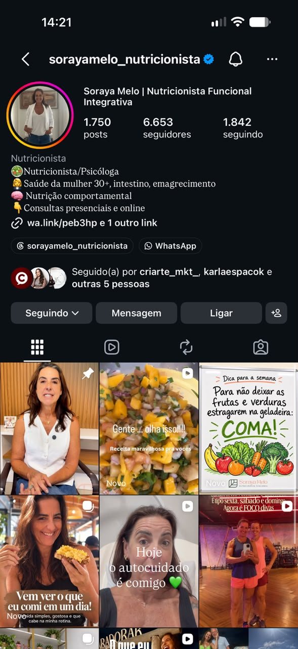 Print do perfil de Soraya Melo no Instagram